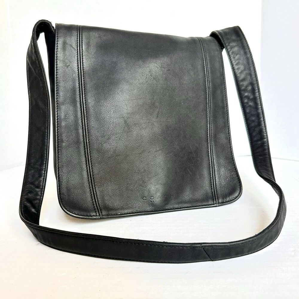 Vintage Coach Lexington Flap 4183 Italy Black Leather Crossbody Shoulder Bag